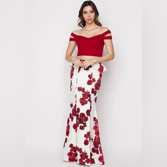 Two piece red floral dress - Picture 1 of 3